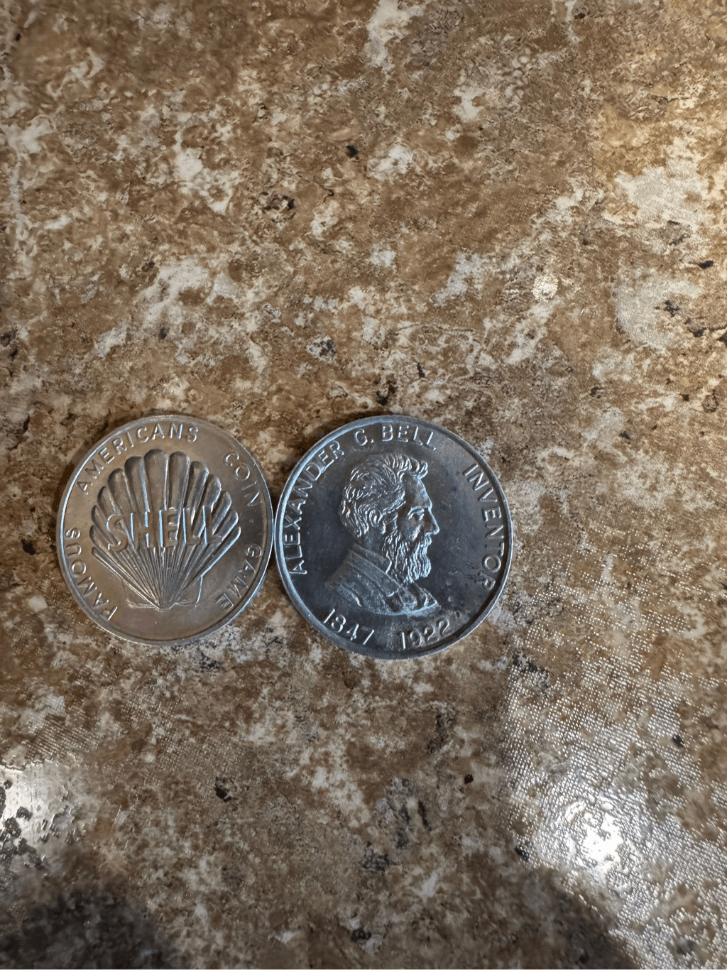 Famous Americans, coin game shell tokens, bundle of 2