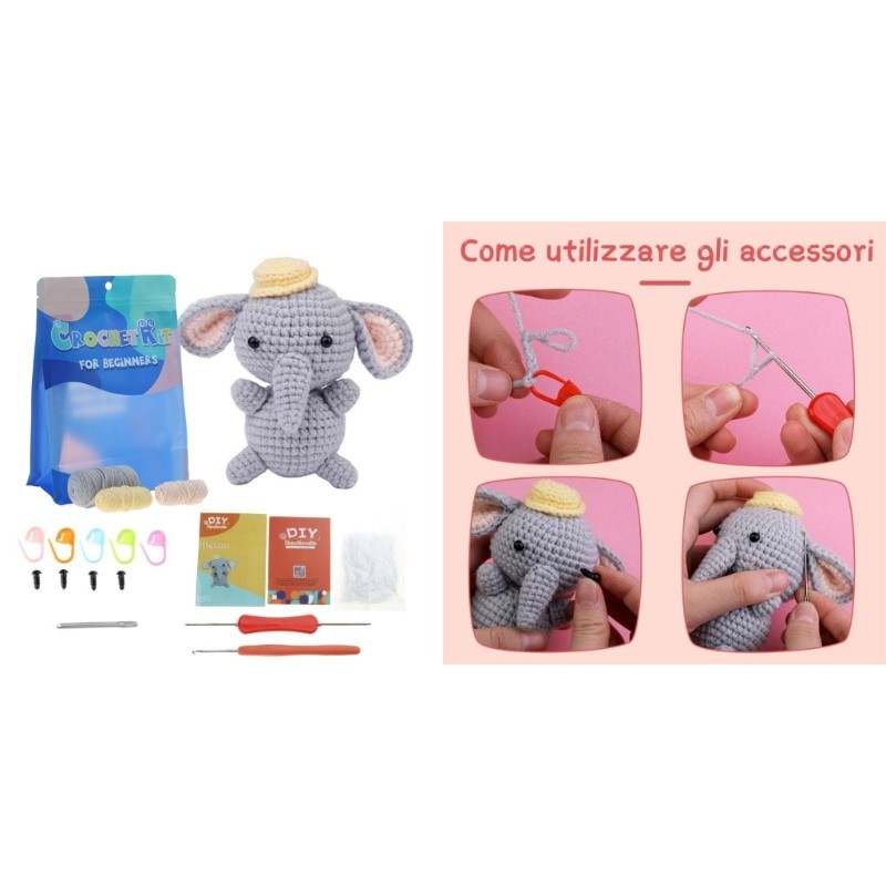 DIY Crochet Craft Set Animal Crochet Kits Including Crochet Hook, Yarns, Needle