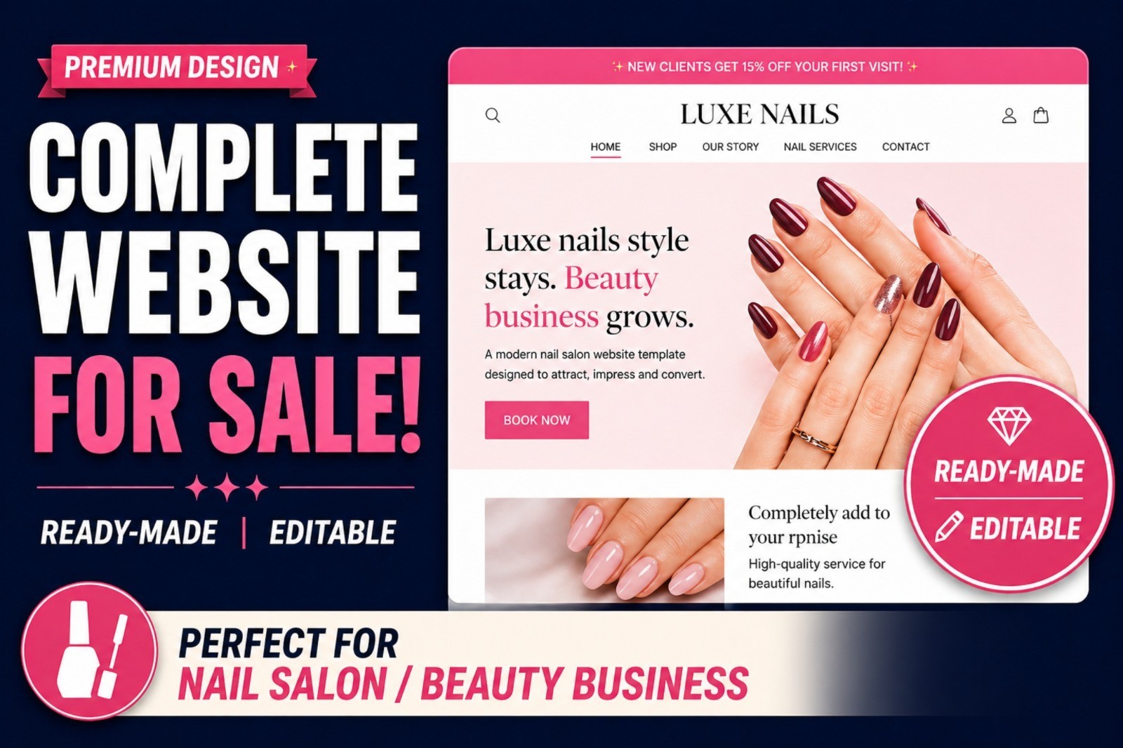 Website for Sale Beauty Salon Nail Website Ready Made Editable Design