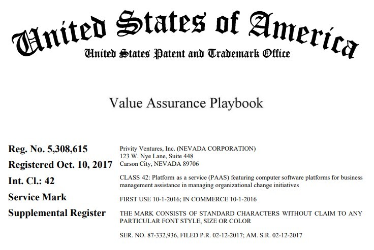 USPTO Trademark – “Value Assurance Playbook” – Supplemental