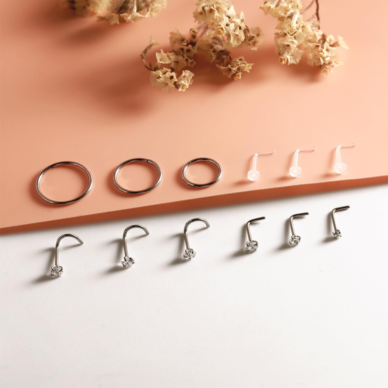 12PCS Hypoallergenic 14K Gold Plated 18G Nose Rings Studs Set for Women Men:3…