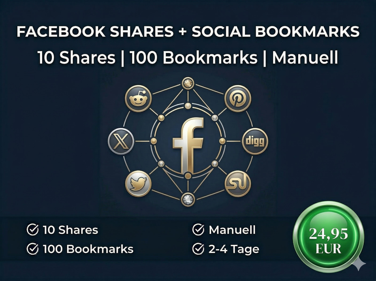 10x Facebook Shares + 100x Social Bookmarks | Social Signals SEO | Manual