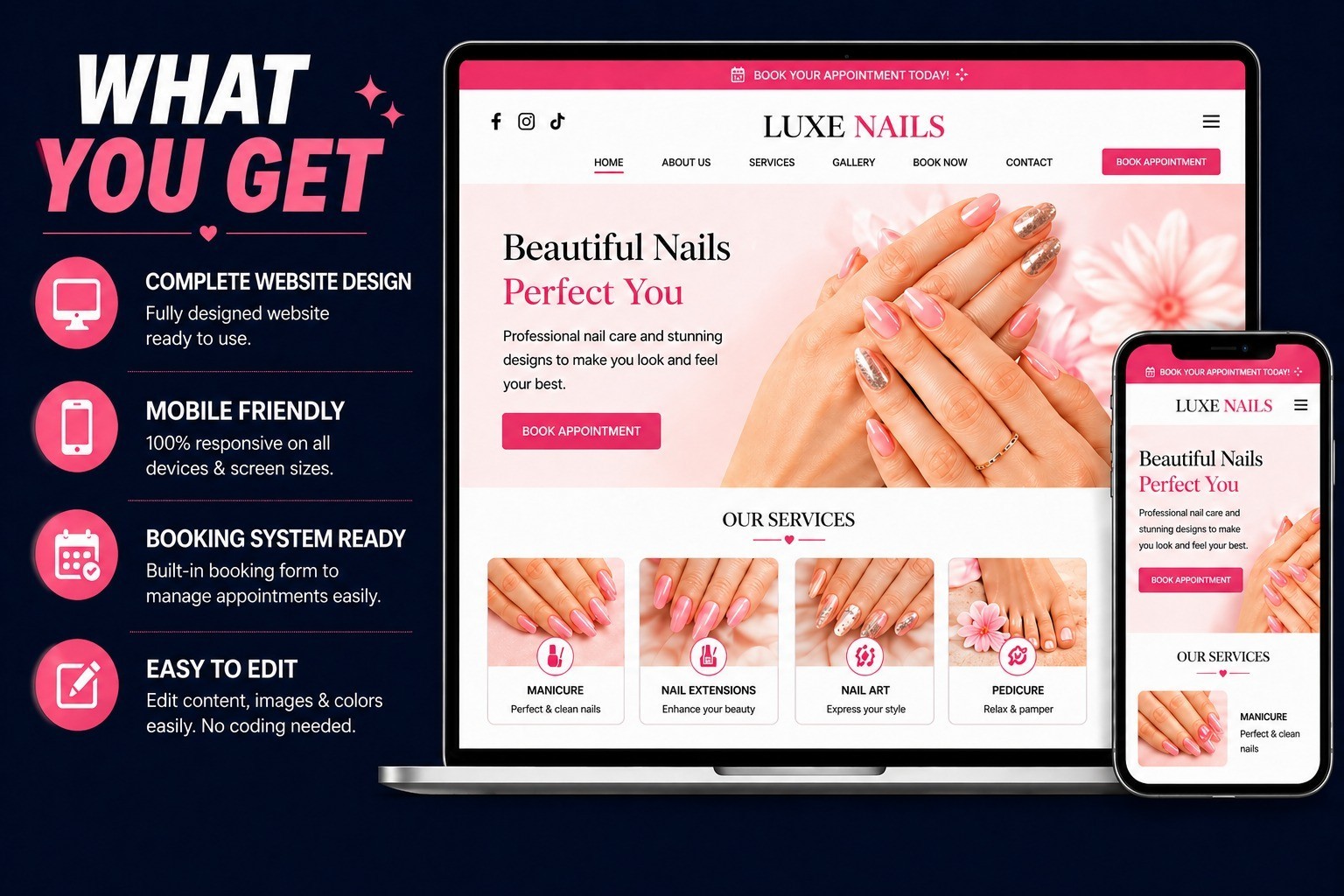 Website for Sale Beauty Salon Nail Website Ready Made Editable Design