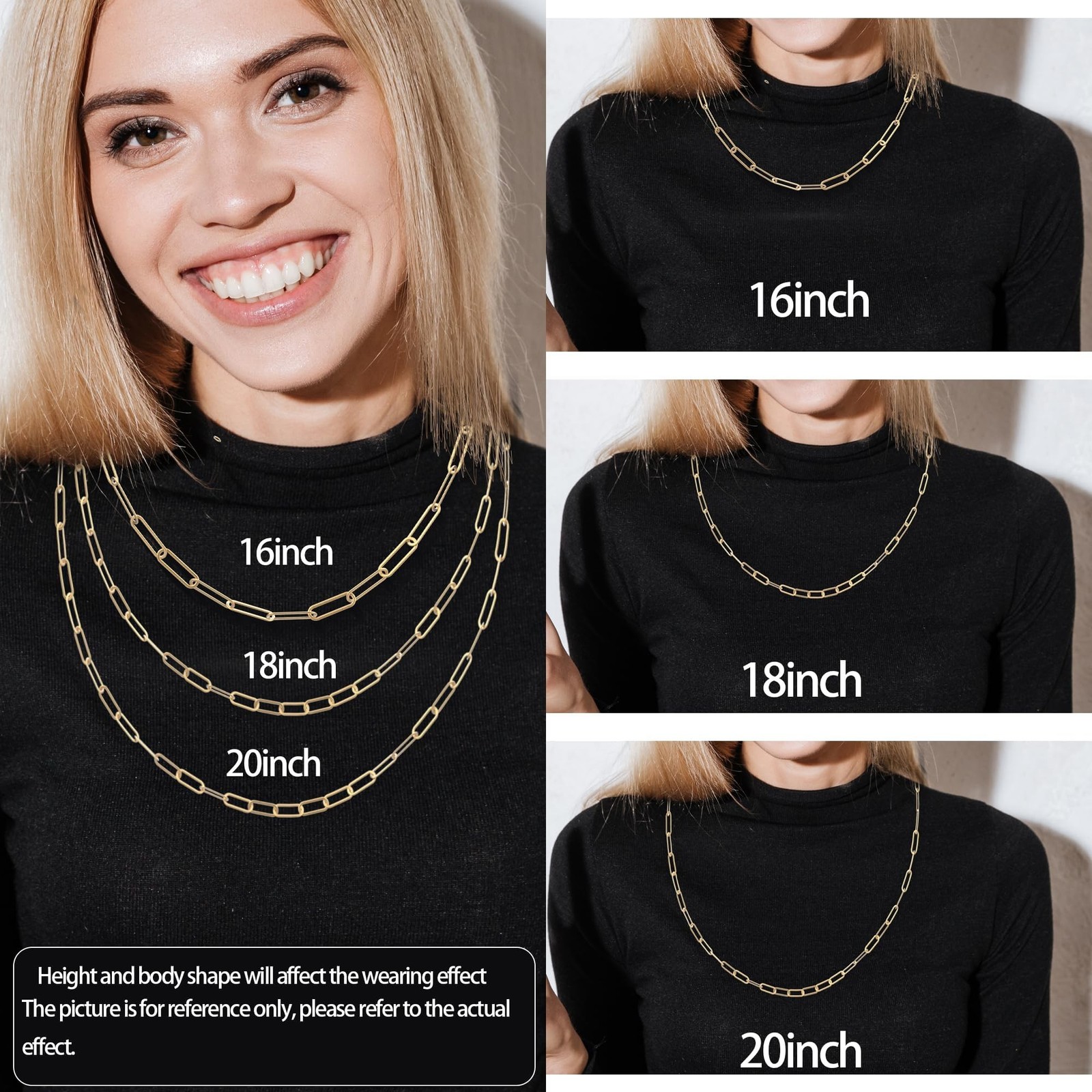 10PCS 4mm 18K Gold Plated 16Inch Paperclip Chain Necklace for Women with 10PC…