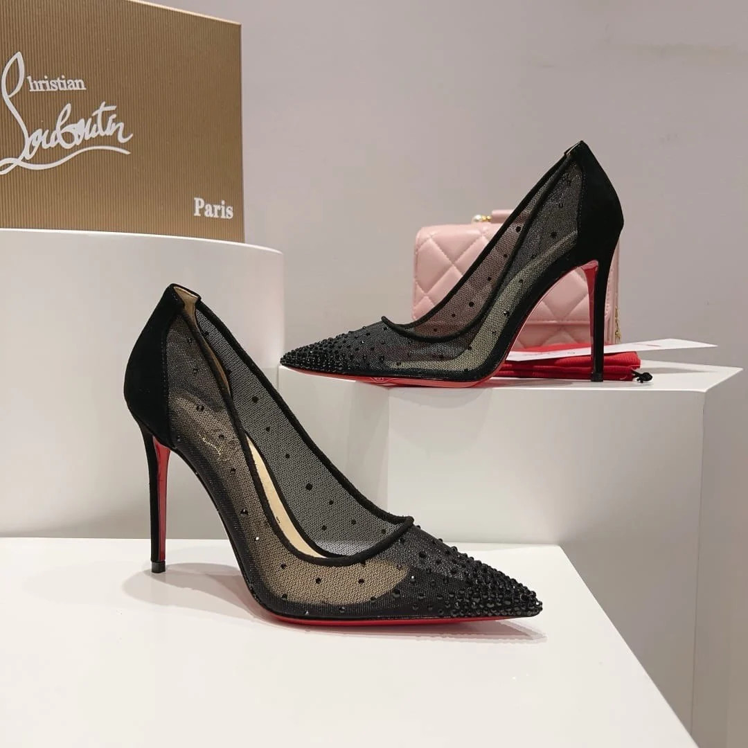 Follies Strass 100 mm Pumps – Mesh and strass – Black