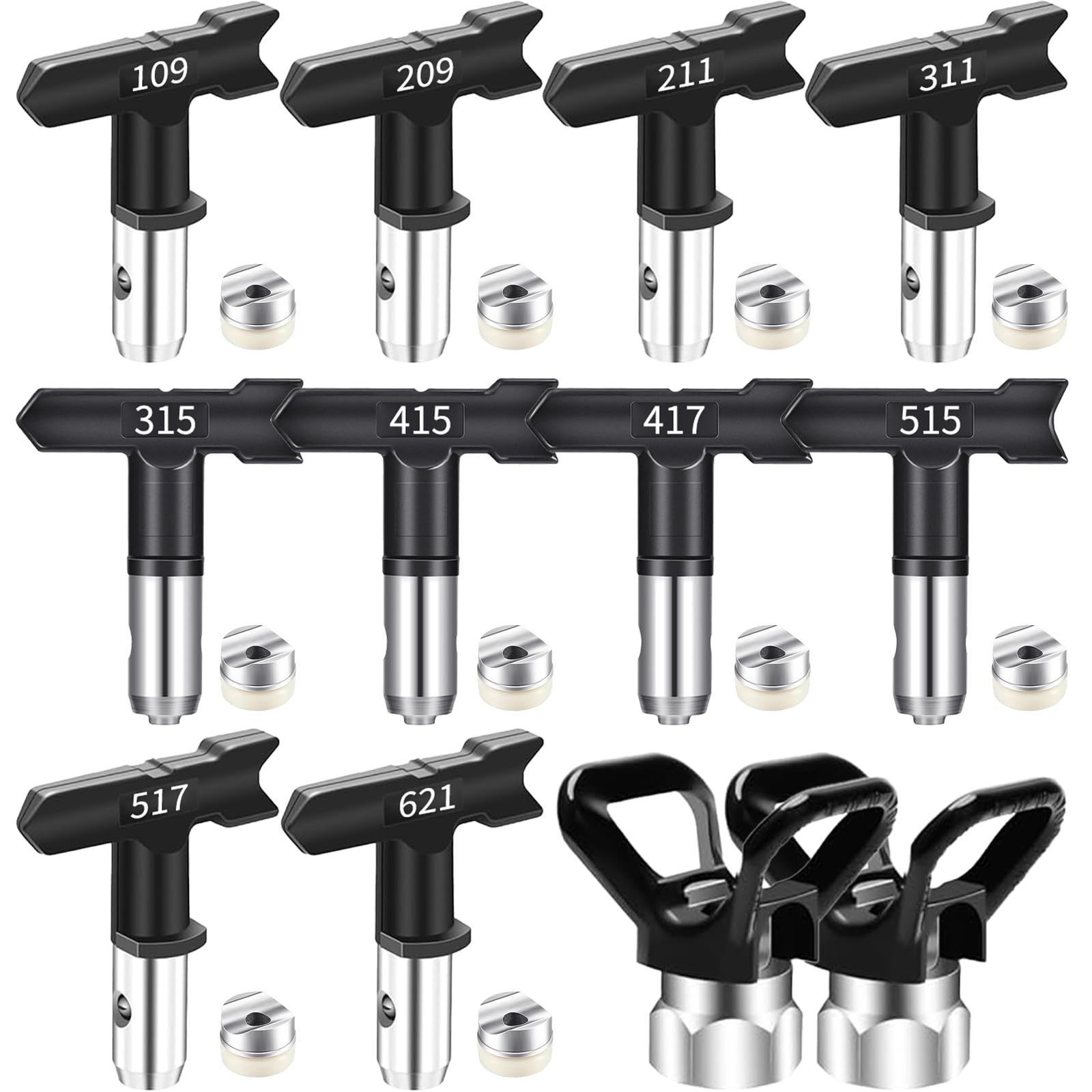 12-Piece Airless Paint Sprayer Tips Set – 10 Tips + 2 Nozzle Tip Guards (7/8″…
