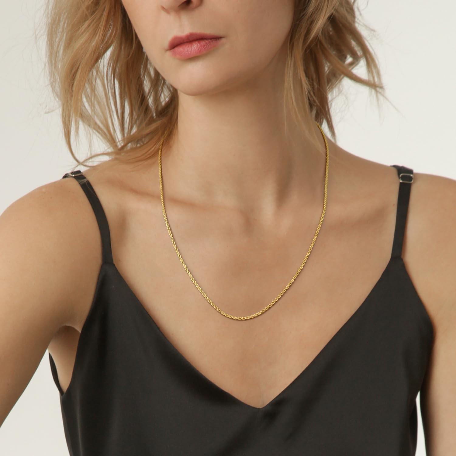 KROMPG Necklace 14k Gold Chain for Women 1.5mm&2mm Rope Gold Chain Necklace W…
