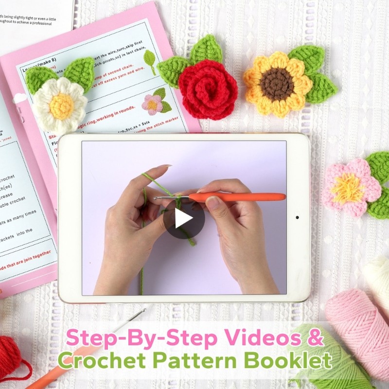 Crochet Flower Brooch Kits Beginners DIY Crochet Starter Kits with Yarn Crochet