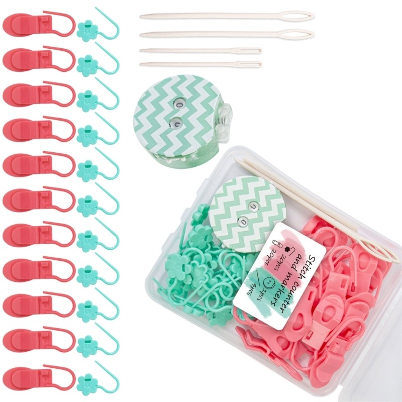 40Pcs Colorful Stitching Markers With Knitting Counter And 4 Sewing Needle