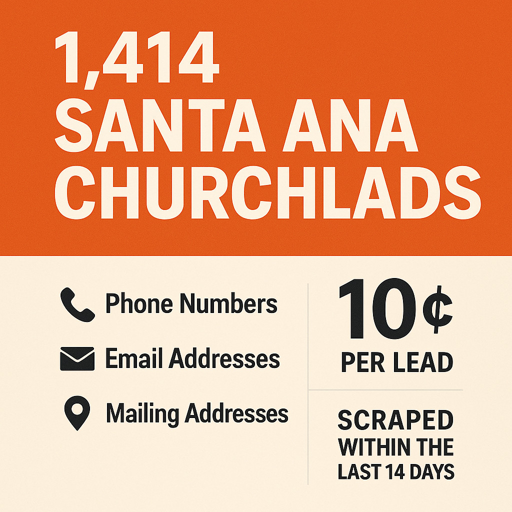 1,414 Santa Ana, California Church Marketing Leads Email + Phone + Address