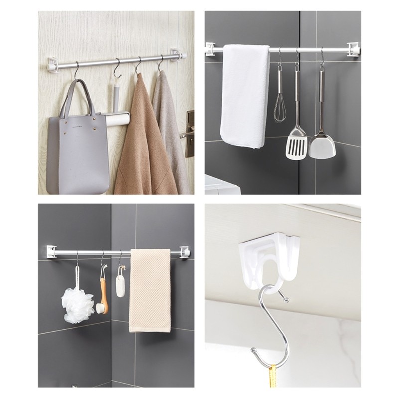 Transparent Adhesive Curtain Poles Brackets 2Pcs Towel Rod Fixing Holders Hook