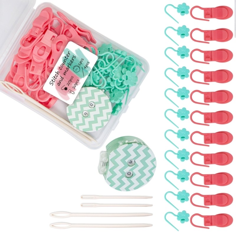 40Pcs Colorful Stitching Markers With Knitting Counter And 4 Sewing Needle
