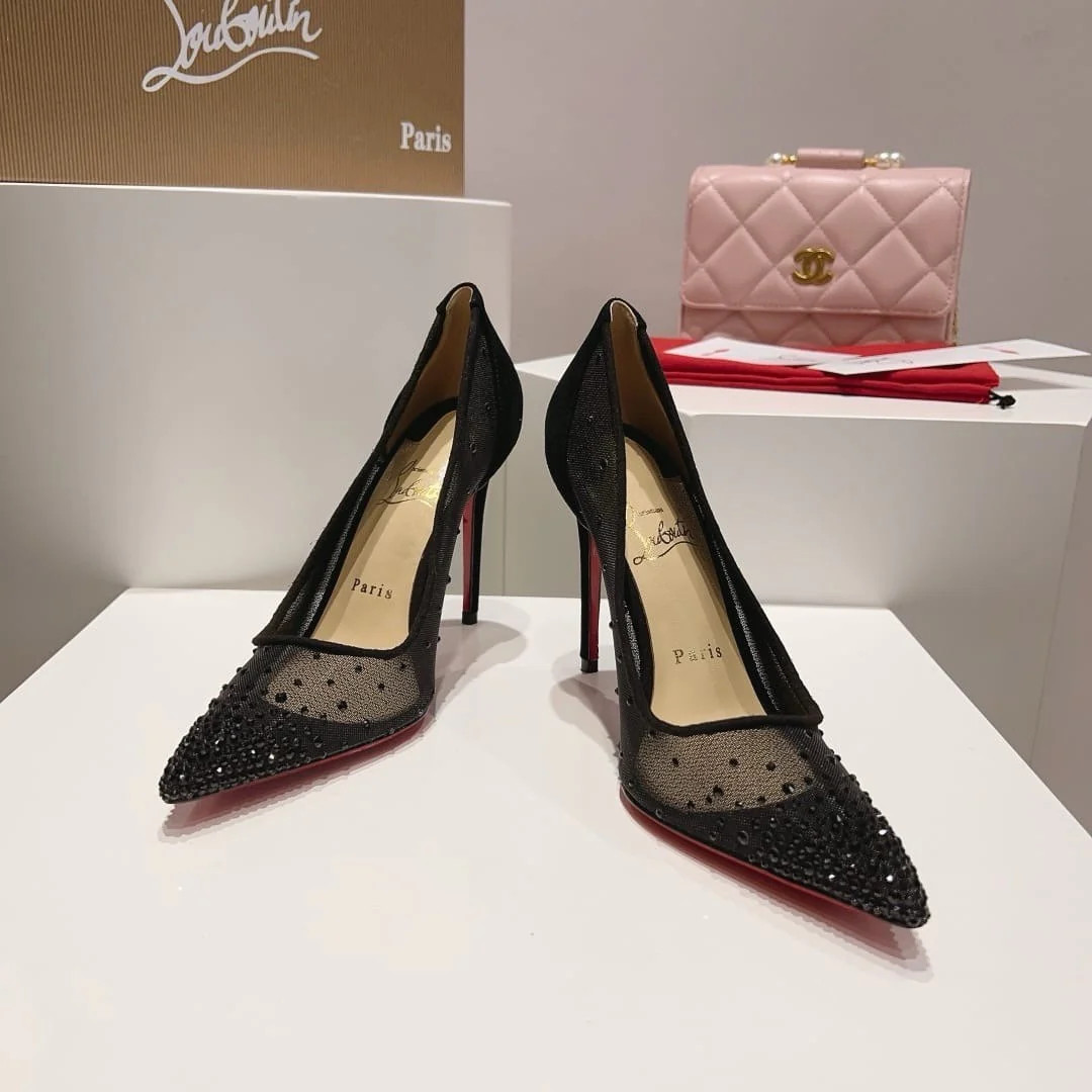 Follies Strass 100 mm Pumps – Mesh and strass – Black