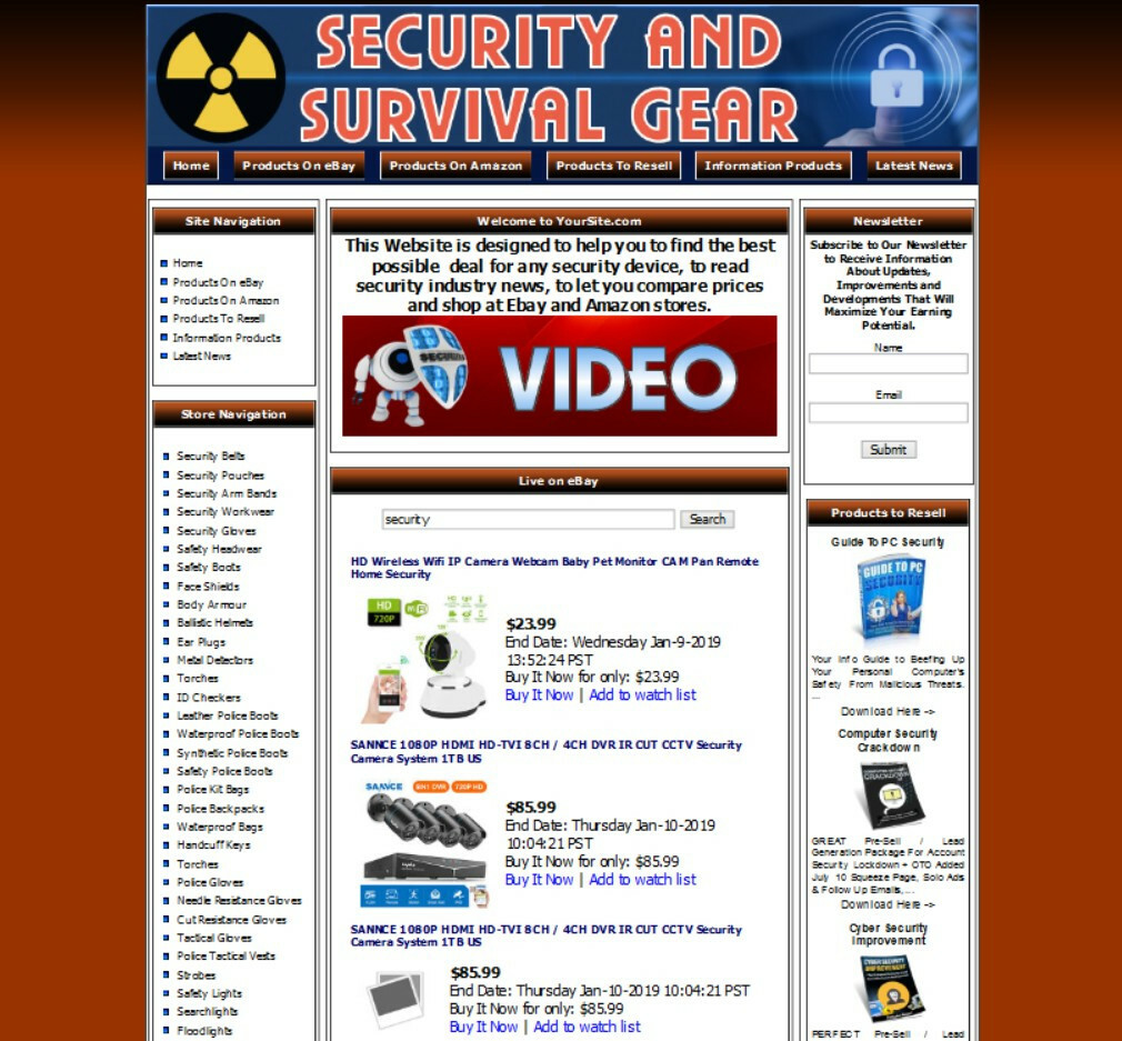SECURITY AND SURVIVAL GEAR STORE WEBSITE BUSINESS FOR SALE