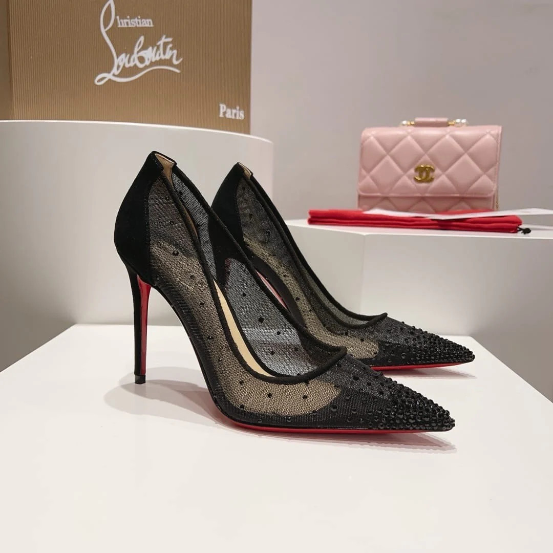 Follies Strass 100 mm Pumps – Mesh and strass – Black