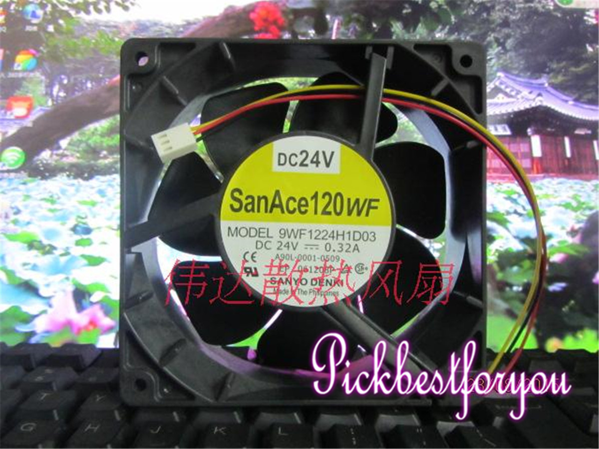 Sanyo Denki 9WF1224H1D03 A90L-0001-0509 DC24V 0.32A 120*120*38mm 3pin #HY73 YD