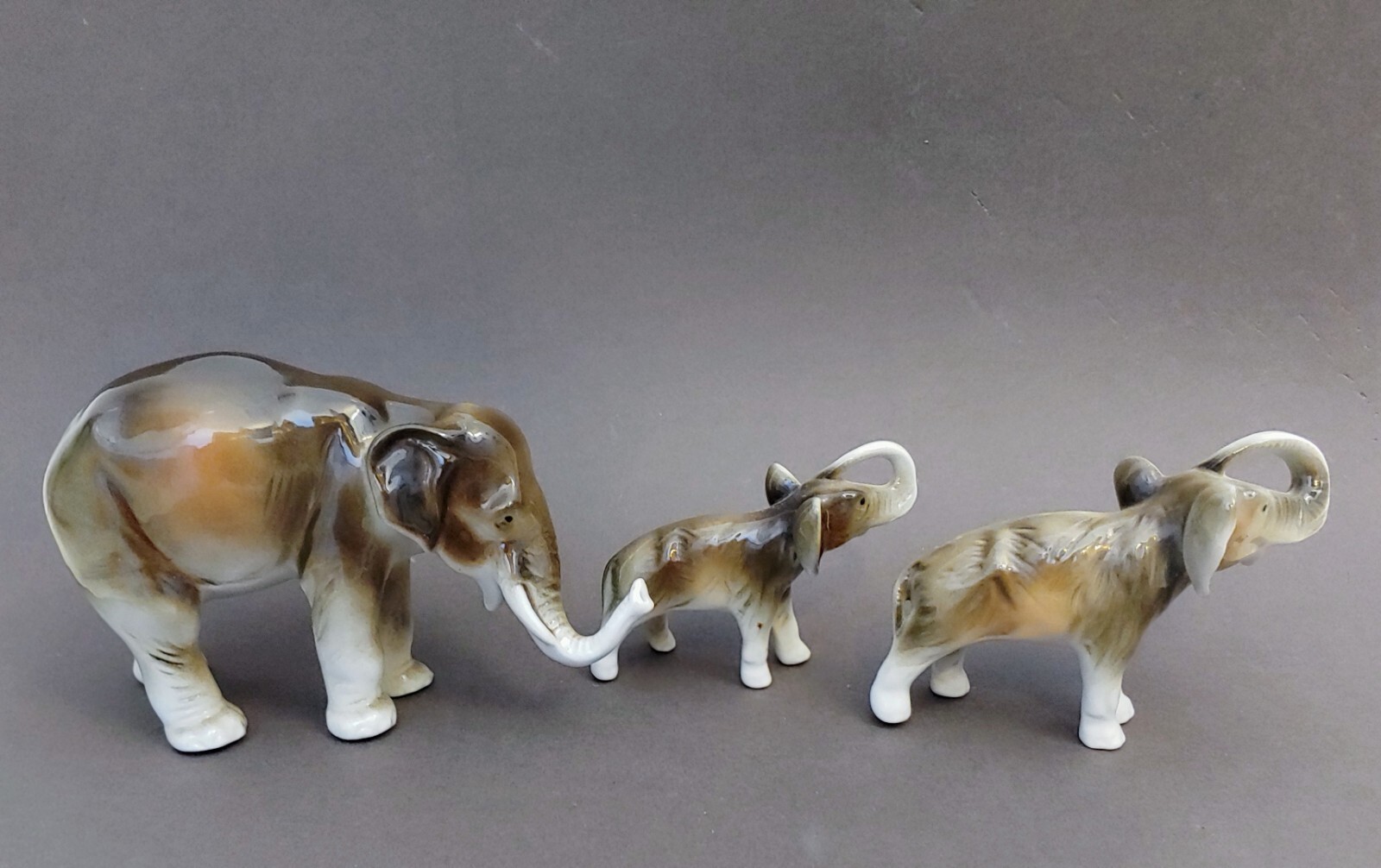 Set 3 Vintage Royal Dux Bohemia Elephant Figure Porcelain Made In Czechoslovakia