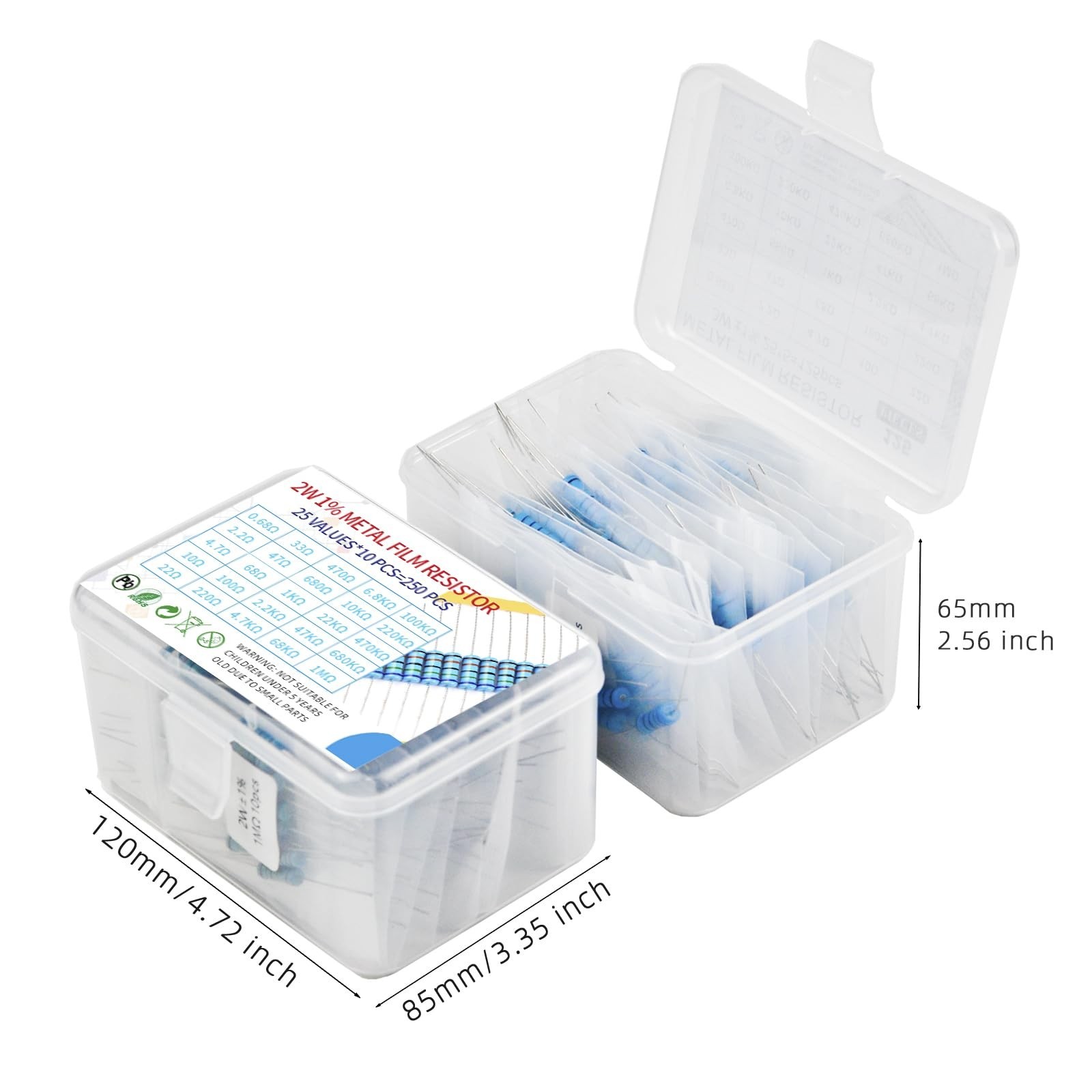 2W 250pcs 25 Value 0.68R-1MR Ω Ohm ±1% Tolerance 0.01 Metal Film Resis