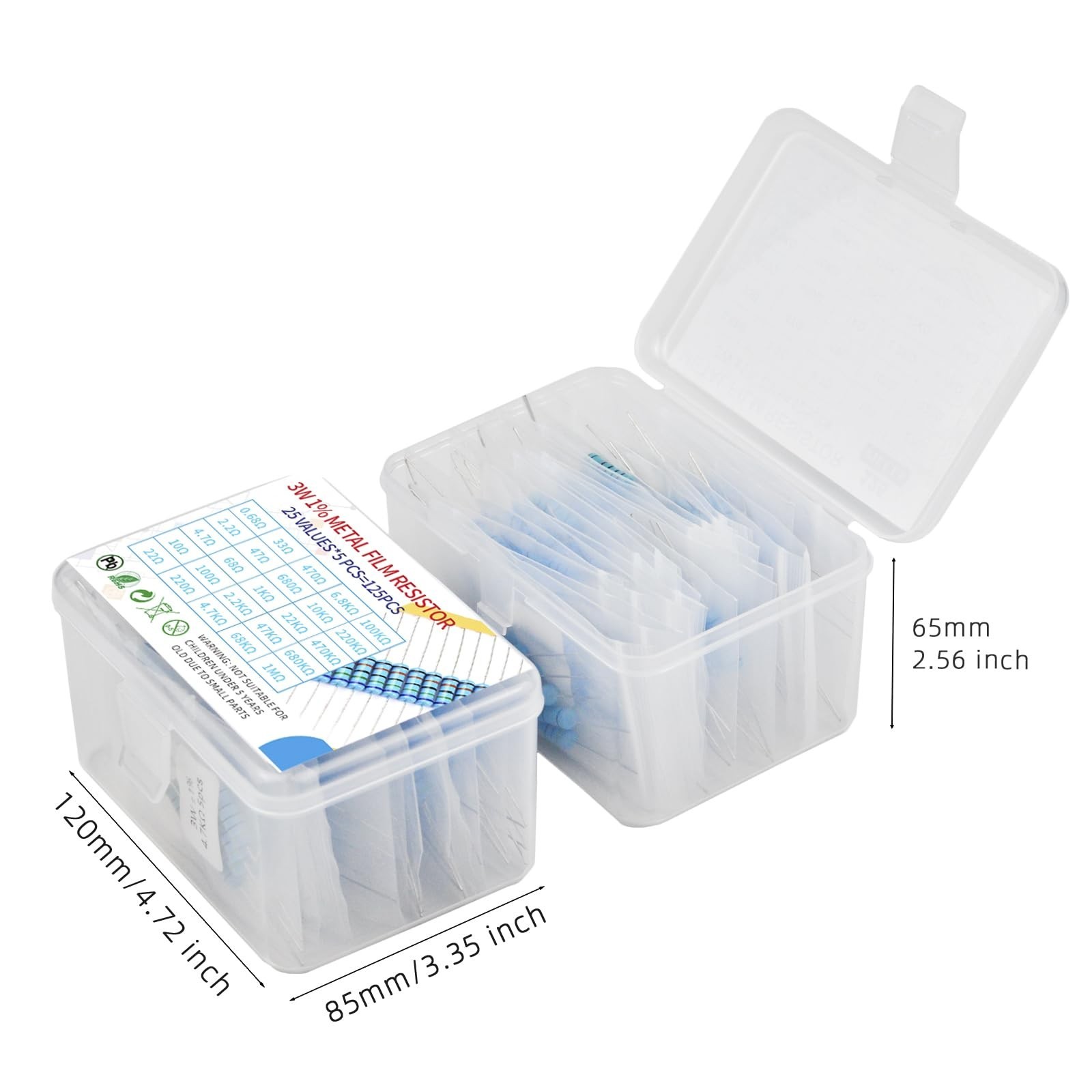 3W 125pcs 25 Value 0.68R-1MR Ω Ohm ±1% Tolerance 0.01 Metal Film Resis