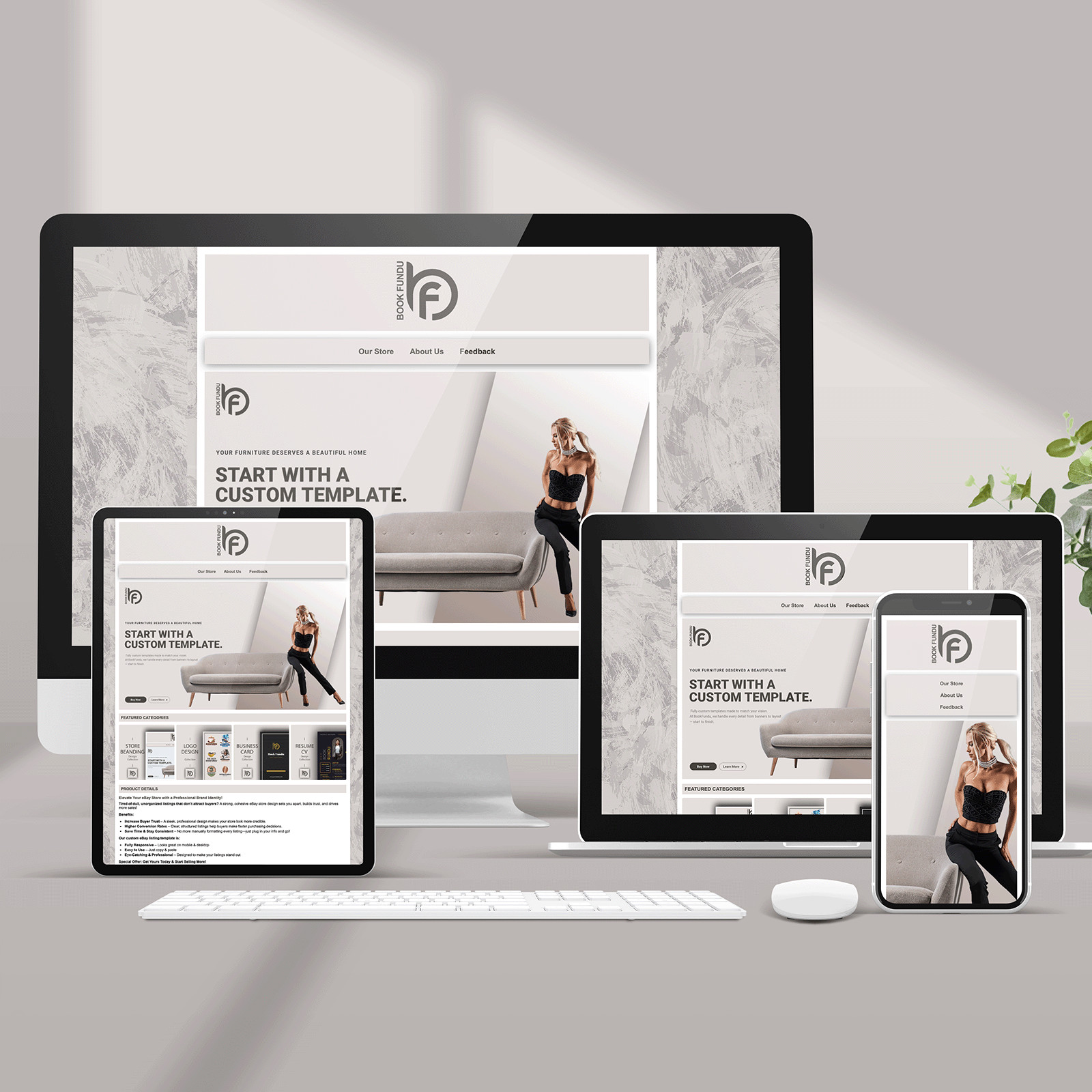 Light & Minimal HTML eBay Listing Template | Modern Design for All Categories