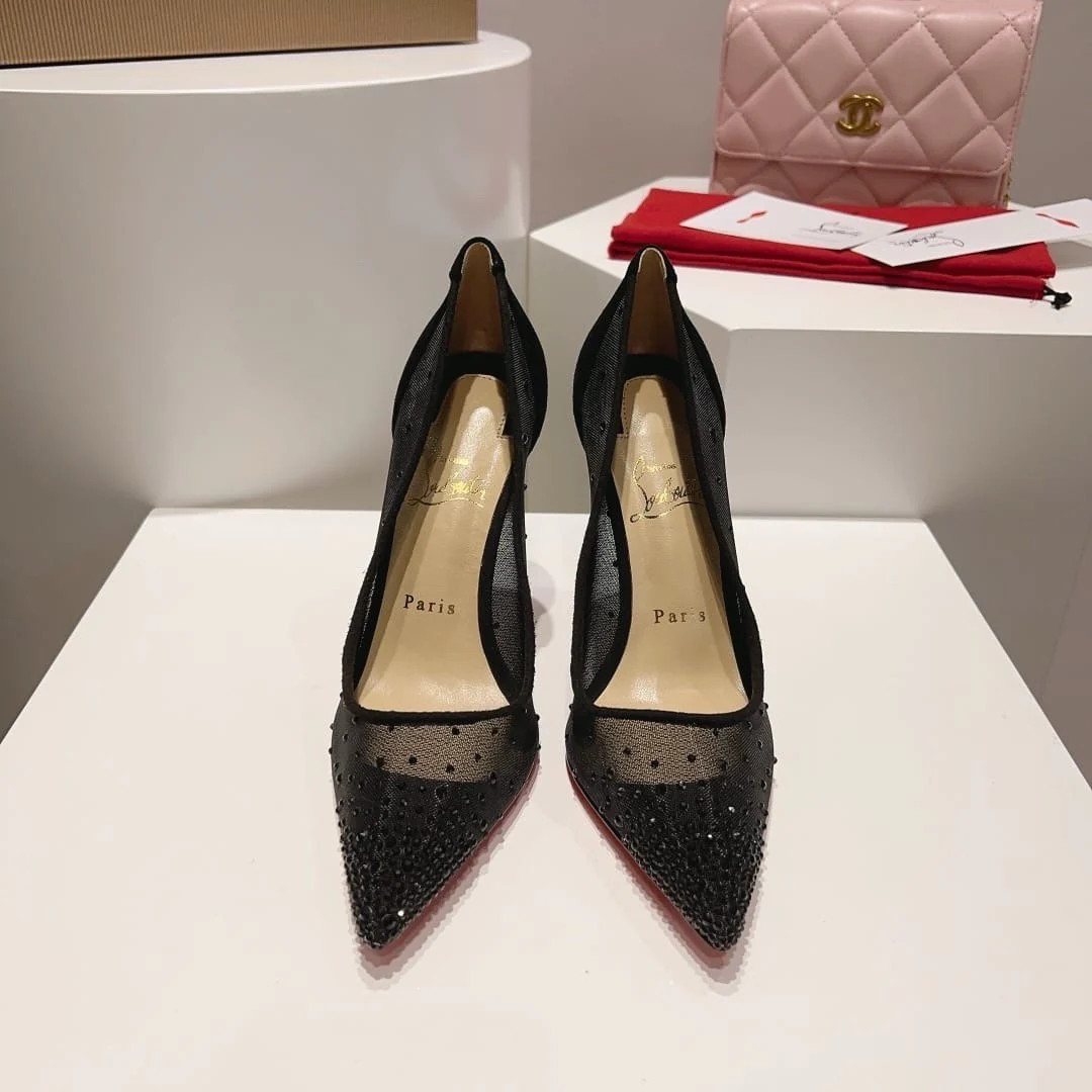 Follies Strass 100 mm Pumps – Mesh and strass – Black