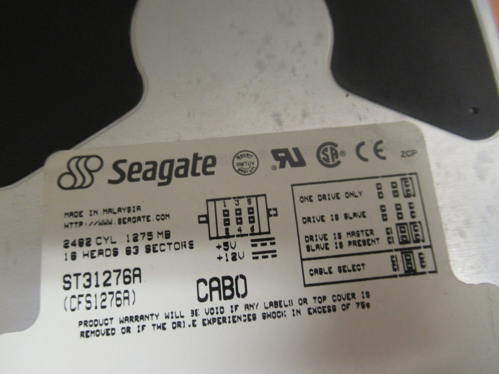 SEAGATE HARD DRIVE ST31276A 1275MB 16 HEADS