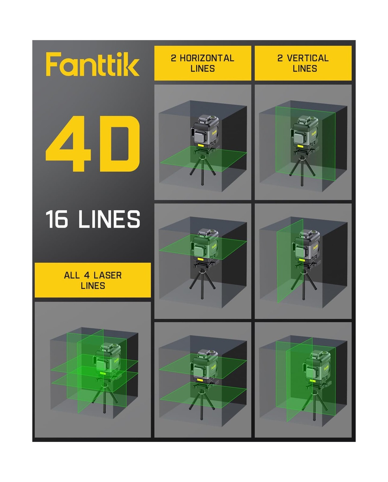 Fanttik D16 APEX Professional Laser Level 4 x 360°, 16 Lines Self-L… Fast