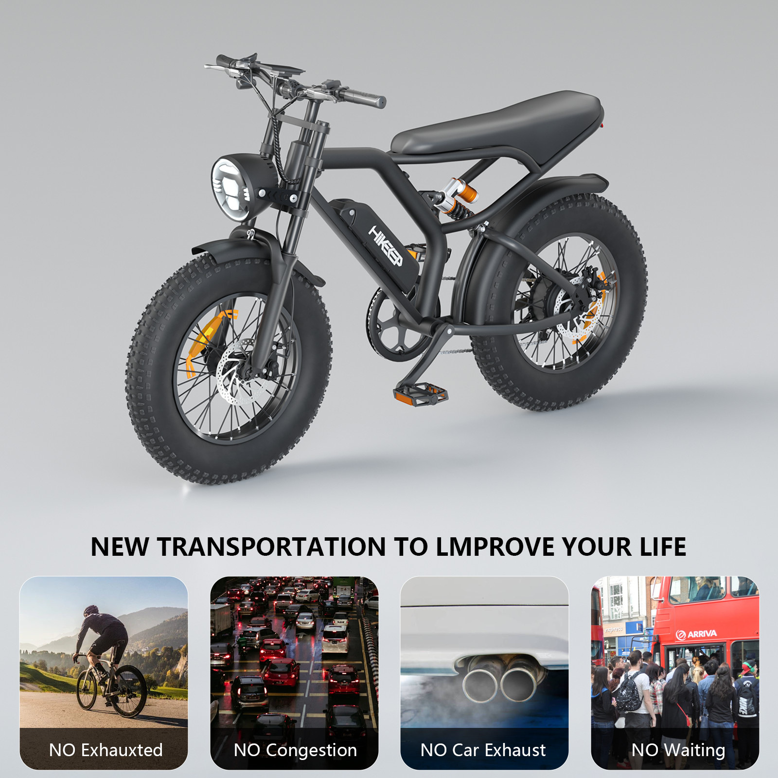 Hikeep ebike 20″ Fat Tires Mountain Electric Bicycle for Adults 1000W 48V 28 MPH