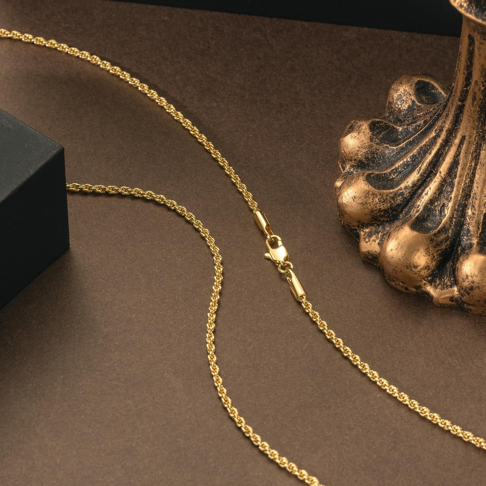 KROMPG Necklace 14k Gold Chain for Women 1.5mm&2mm Rope Gold Chain Necklace W…