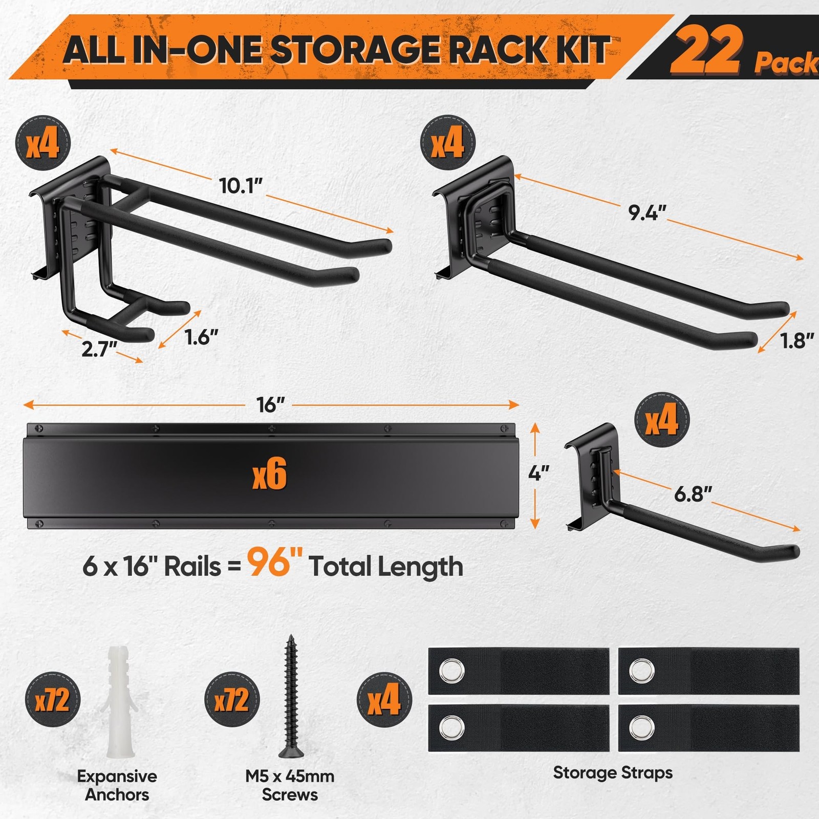 Garden Tool Organizer Wall Mount, 96 inches Tool Storage Rack with Adjustable…