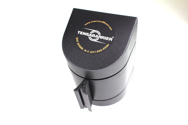 Tensabarrier Retractable Belt Barrier, Yellow Belt, Black Wall Mount