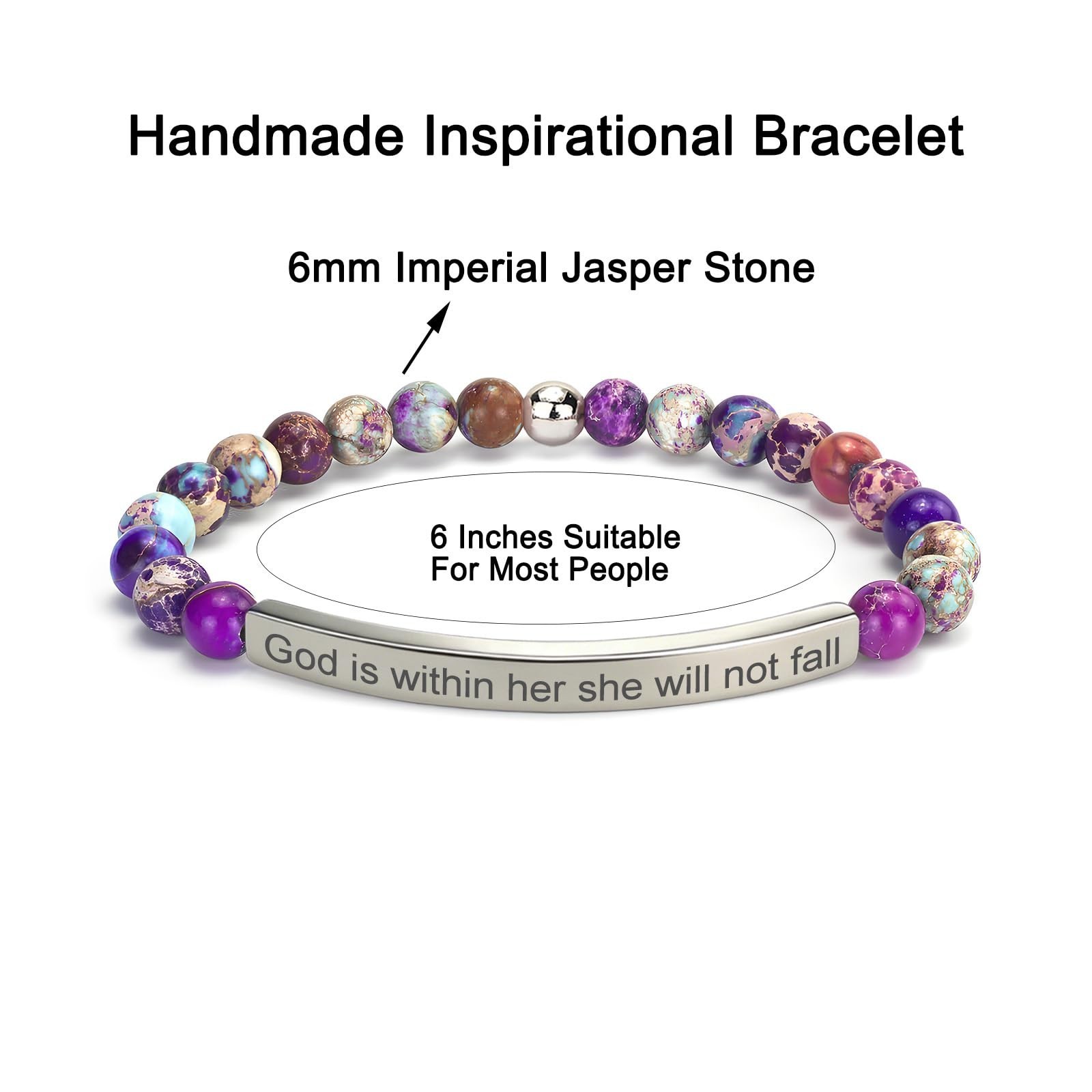 Imperial Jasper Christian Bracelet for Women, 18K Gold Plated Bible Verse Jew…