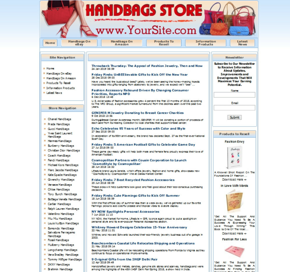 HANDBAGS STORE WEBSITE FOR SALE. AMAZON STORE, ADSENSE INCOME STREAMS