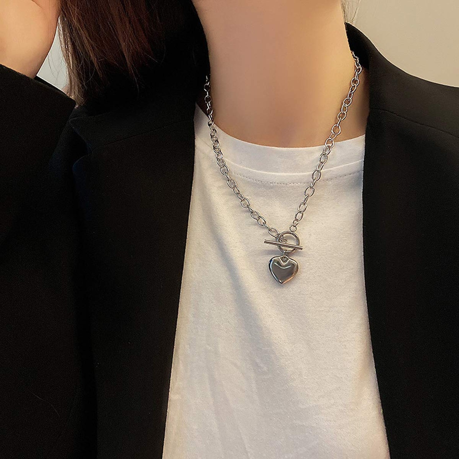 Chain Necklace for Women 18K White Gold Plated Chunky Cuban Chain Link Neckla…