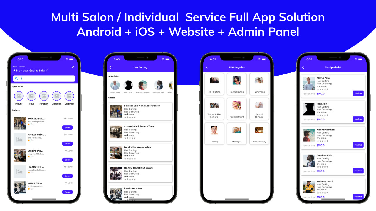 Multi Salon Booking Appointment Flutter App | Android + iOS | Laravel Backend