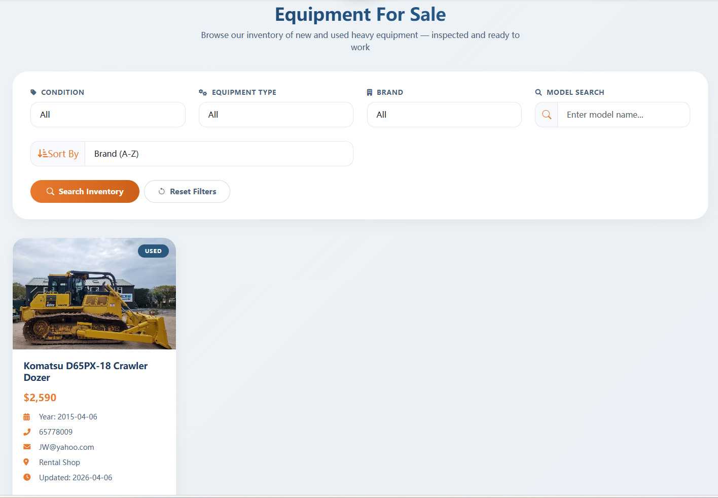 Construction Equipments rental Website