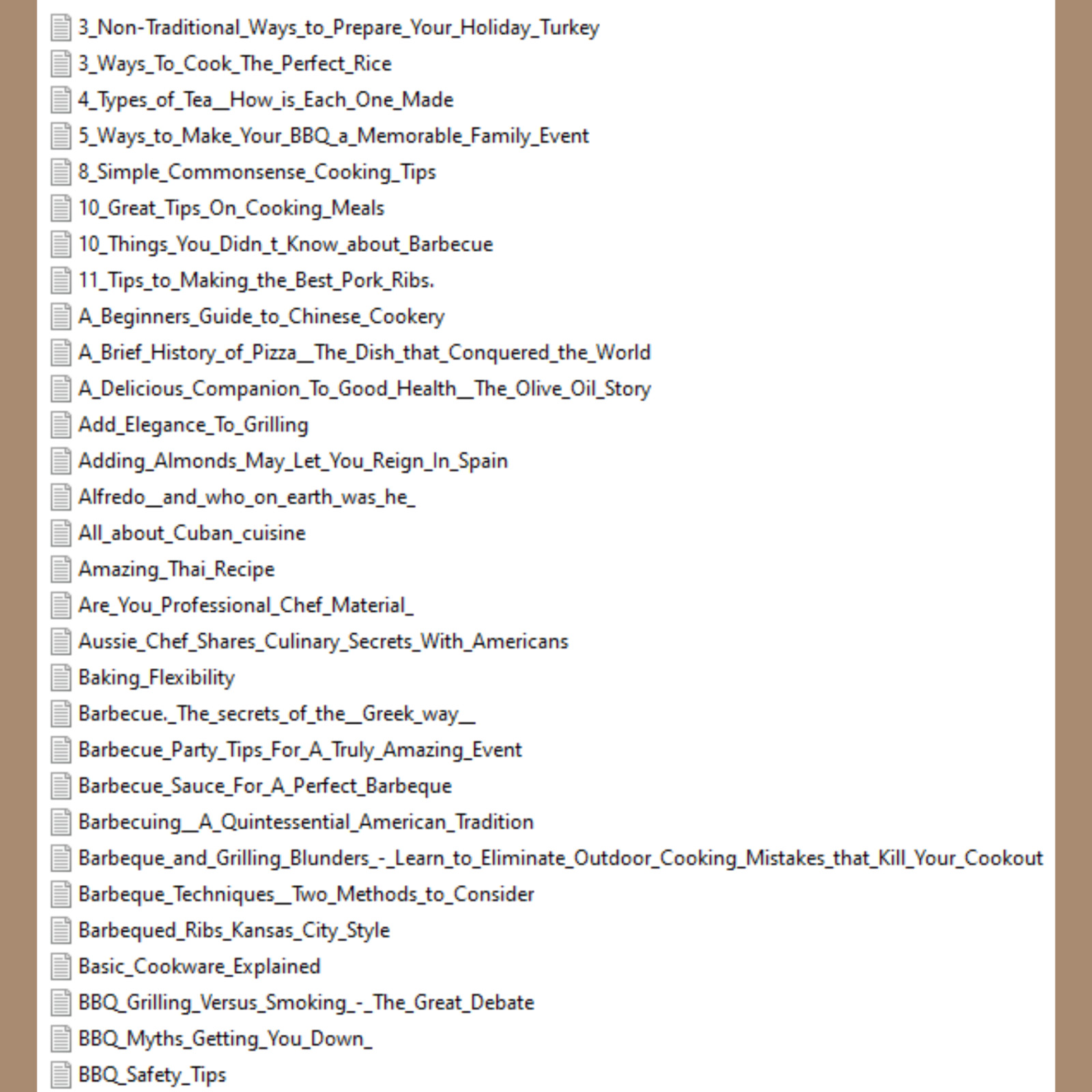 250 PLR articles on cooking (EN)
