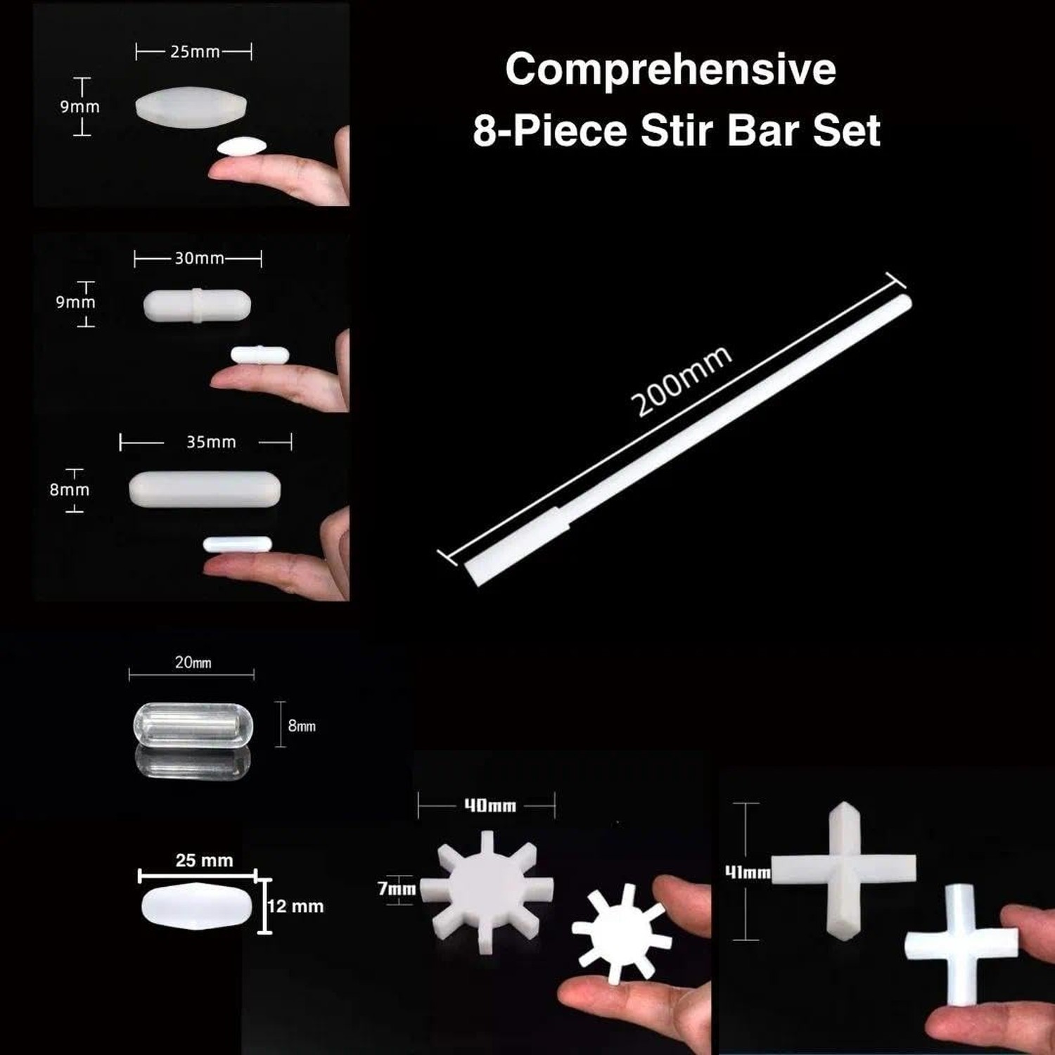 Magnetic Stir Bar Set 8PCS – PTFE Stirring Rod & Magnetic Stirrer Bars for