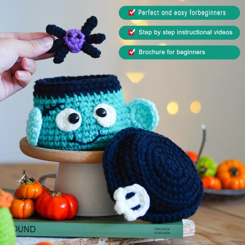 Halloween Themed Crochet Set with Step-by-Step Instruction, Knitting Accessory