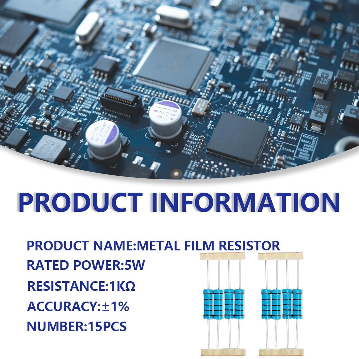 15 Pcs 5W 1% Tolerance 1K Ohm Metal Film Resistor Resistance for DIY Project …