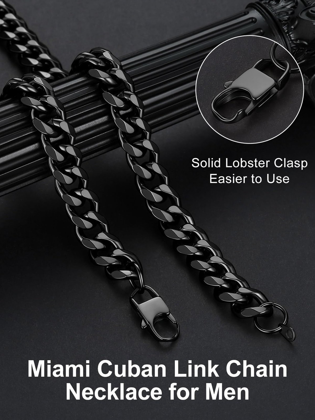 Suplight Cuban Link Chain for Men Women, 18K Gold Plated/Stainless Steel Blac…