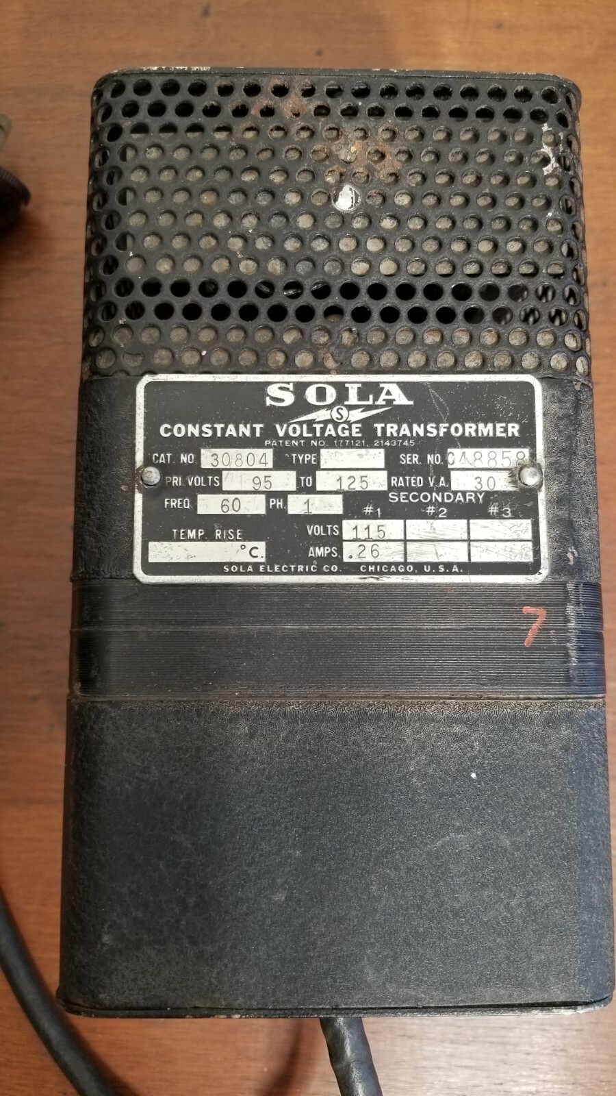 Sola Electric USA Constant Voltage Transformer 95V to125V Out V.A. 30 C48858