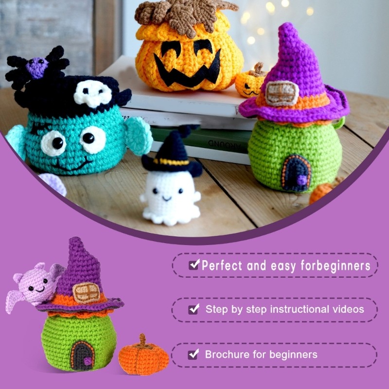 Halloween Crochet Set with Step-by-Step Instruction, Crochet Hook, Yarns, Needle