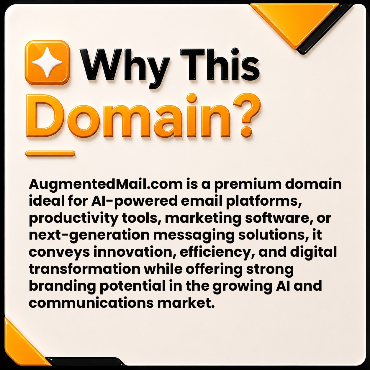 AugmentedMail .com Tech Business DOMAIN NAME FOR SALE. AI. Augmented Reality.