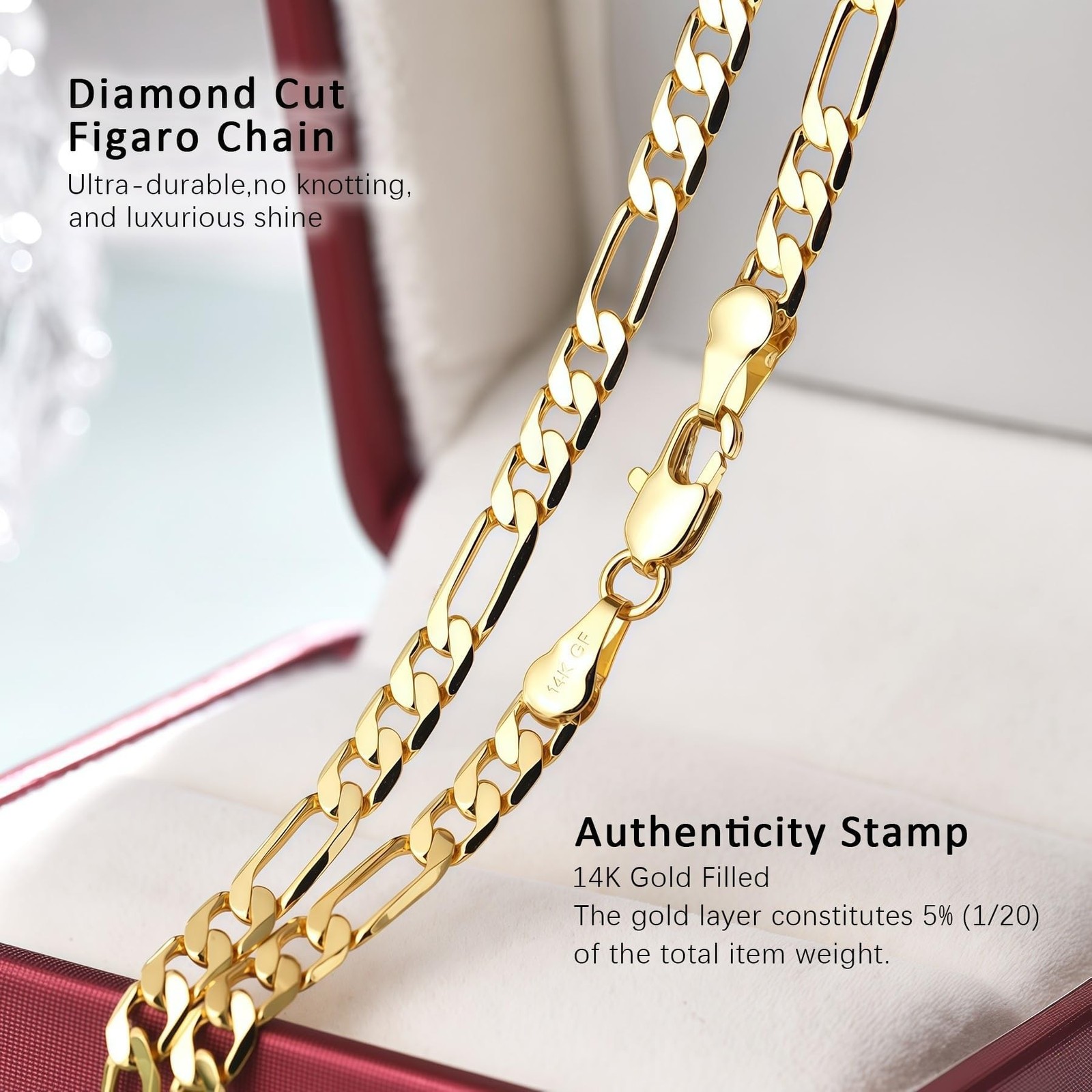 6mm Gold Figaro Link Chain Necklace for Men ＆ Women，14K Gold Chain