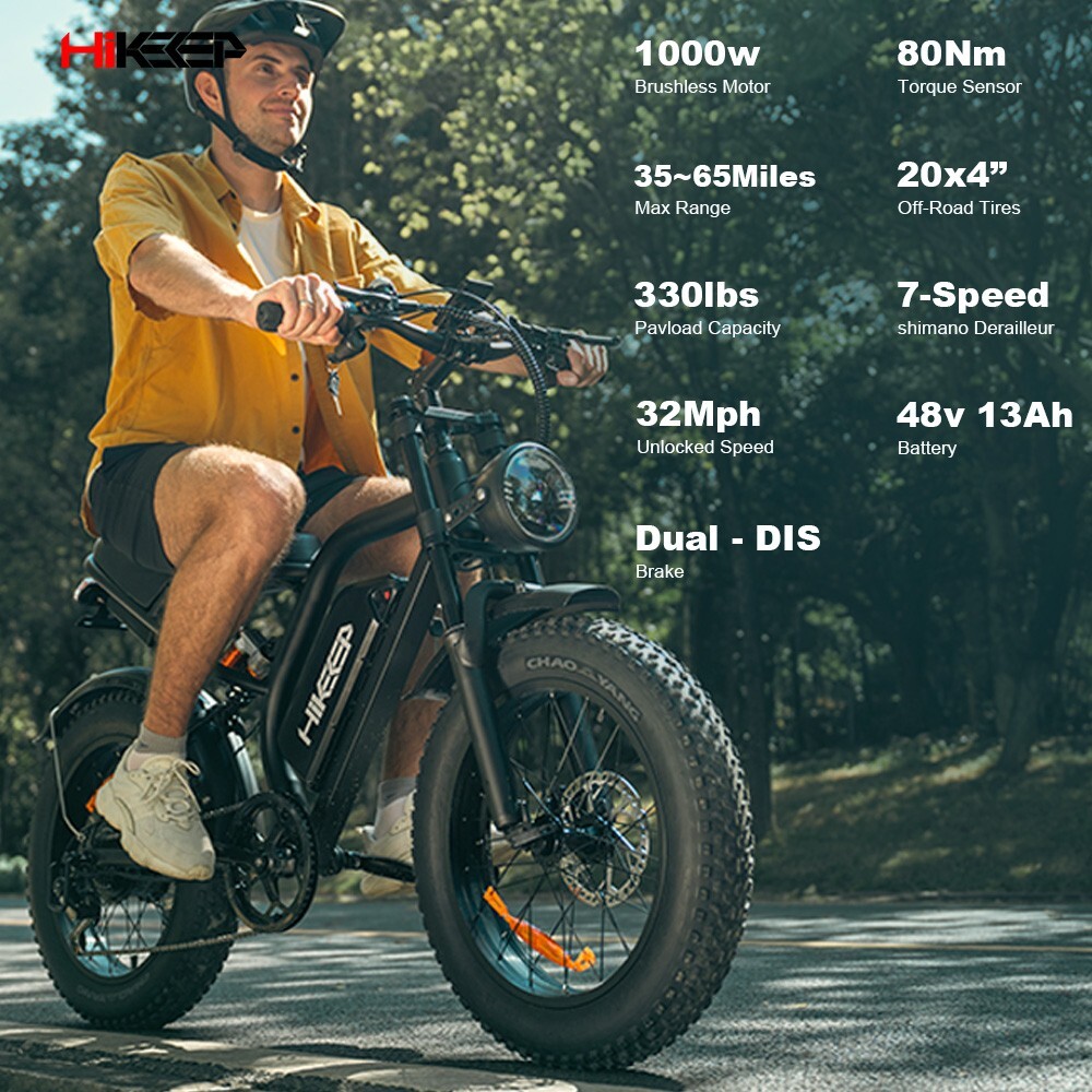 Hikeep ebike 20″ Fat Tires Mountain Electric Bicycle for Adults 1000W 48V 28 MPH