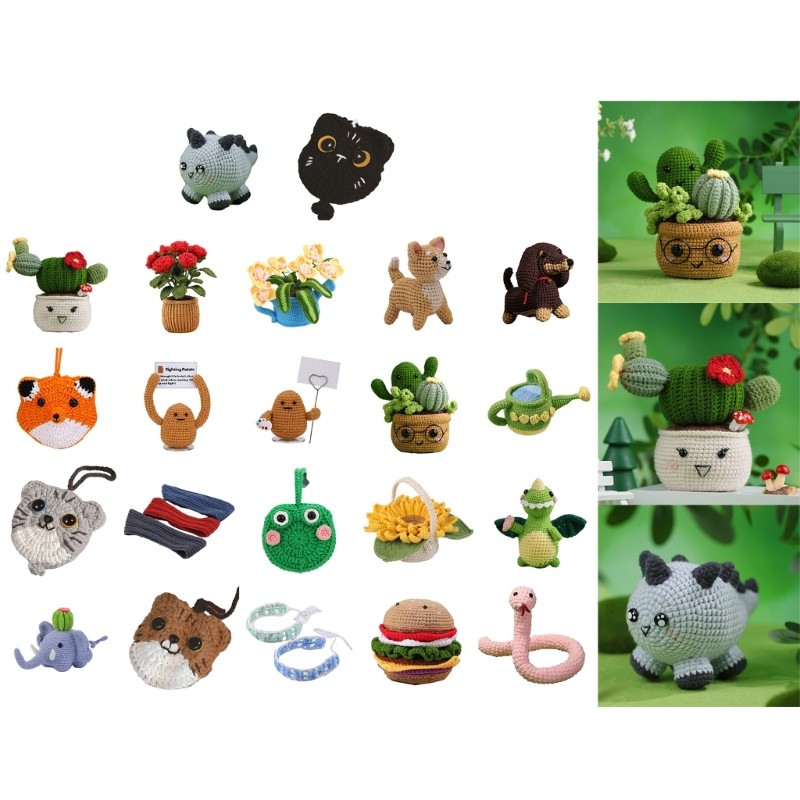 Beginners Crochet Kits DIY Plant Crochet Yarn Set Animal Crochet Kits for Kids
