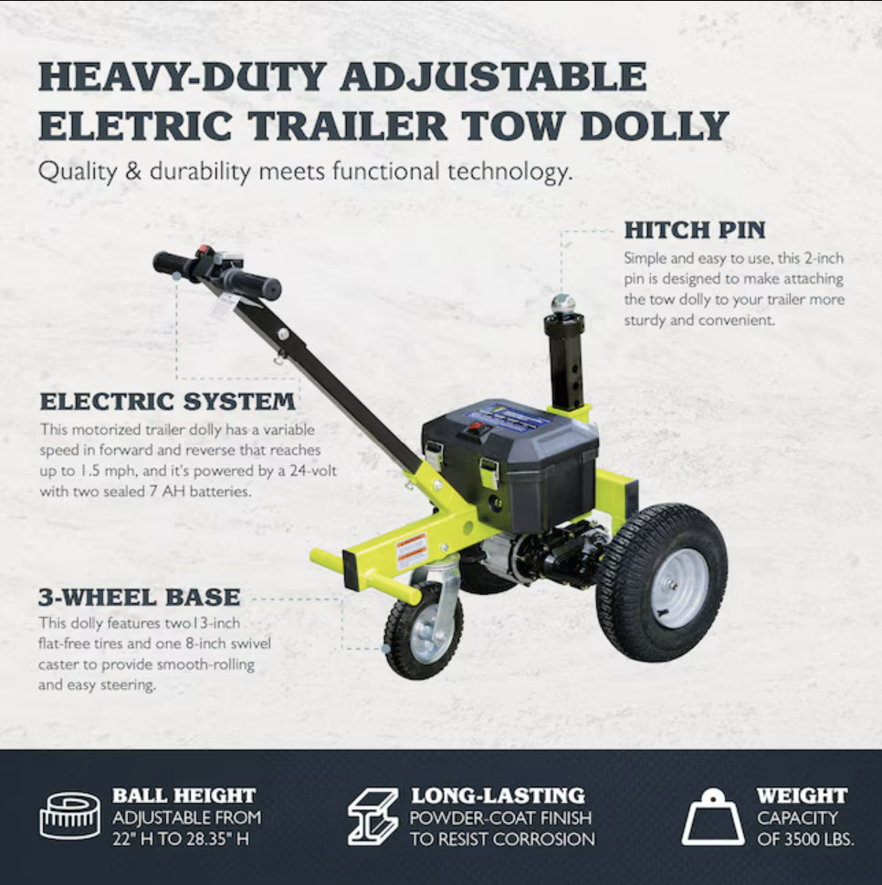 Tow Tuff Electric Trailer Mover 3500 Lb Capacity New Authentic Free shipping