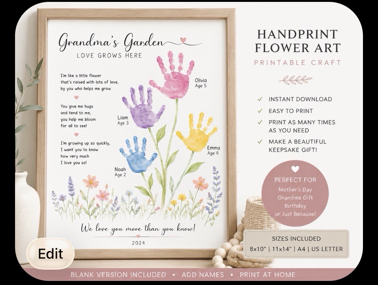 Handprint Craft Printable PDF Kids Mother’s Day Gift Instant Download