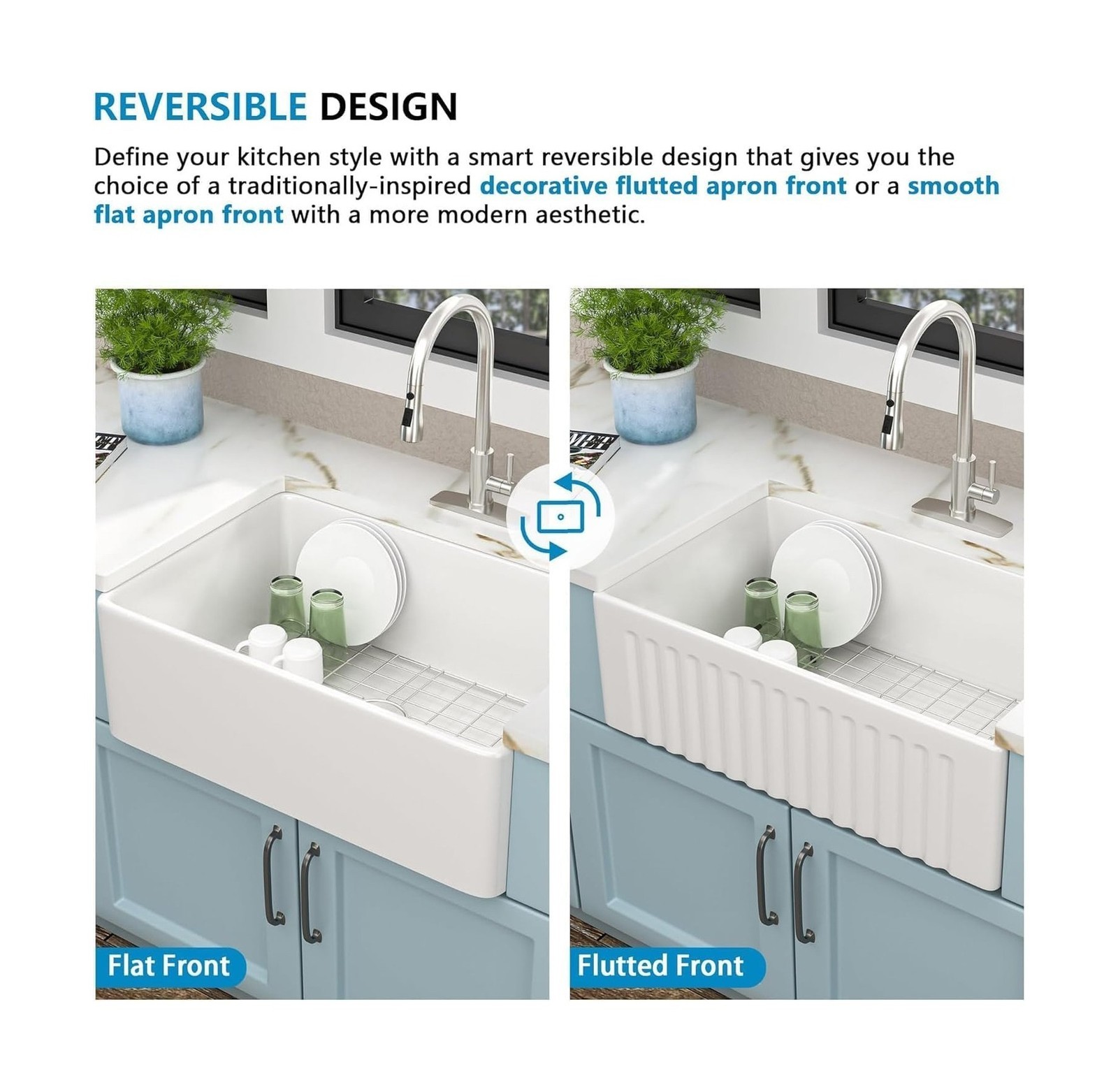 33 White Farm Sink – Fulorni 33″x18″ Farmhouse Kitchen Sink Reversible Apron …